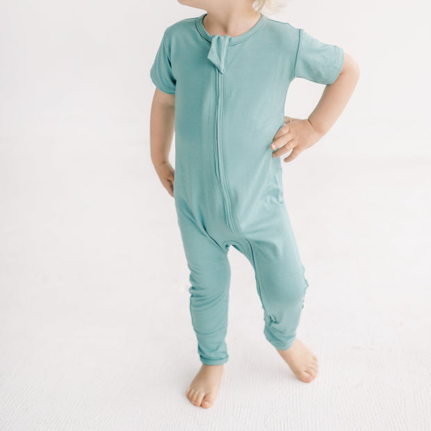 Short Sleeve Bamboo Romper in Agave
